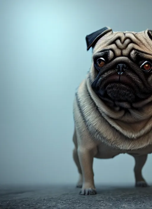 Image similar to An epic fantasy portrait of a pug president 3D render, unreal 5, DAZ, hyperrealistic, octane render, dynamic lighting