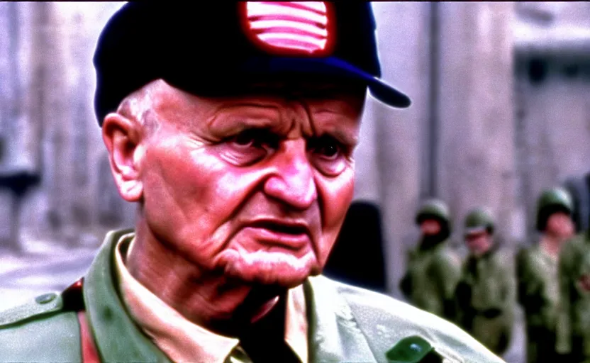 Image similar to Old Karol Wojtyła in a still from the movie Full Metal Jacket (1987), 4k, high quality