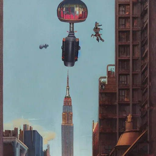 Image similar to Jetpack Santa flying past the empire state building greg rutkowski giorgio de chirico john currin clarence holbrook carter mark ryden simon stalenhag