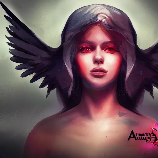 Prompt: young woman with black wings surrounded by religious followers, featured on artstation, 4k, splash art