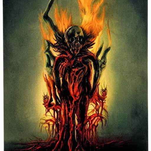 Image similar to the most horrifying creature burning with unseen colors, photo pic taken by gammell + giger + mcfarlane + del toro + hellgod + death + realistic horrors, shatter colors drip