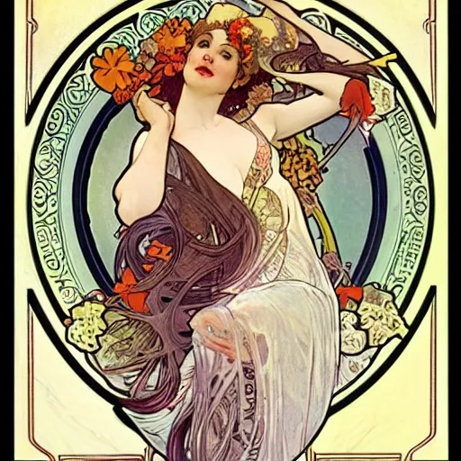 Prompt: happy bimbo by alphonse mucha