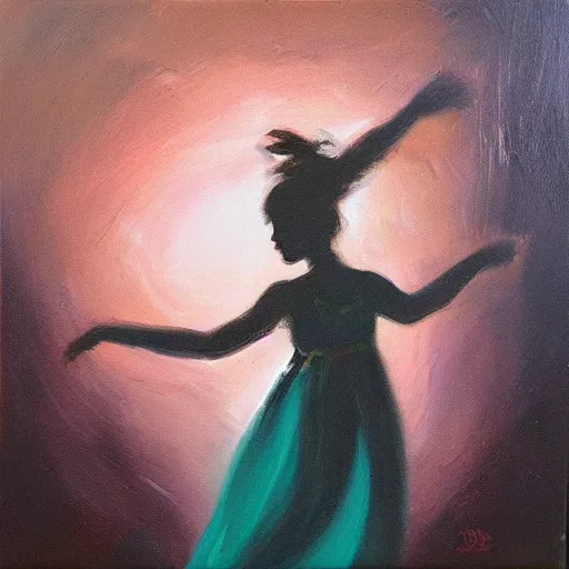 Prompt: “a girl dancing in the dark oil panting”