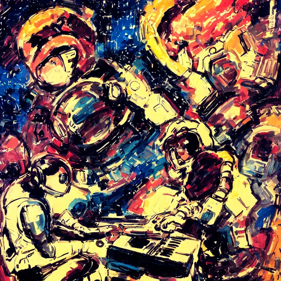 Prompt: portrait astronaut playing a keyboard by jack kirby, dynamic lighting, cinematic, epic composition, masterpiece