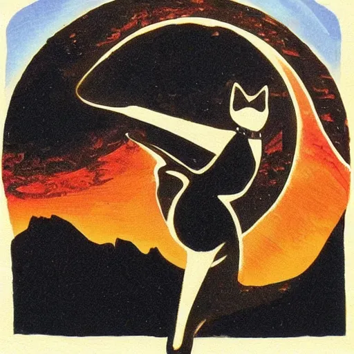 Image similar to a cat dancing flamenco on the moon