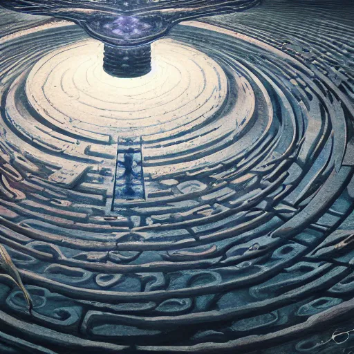 Image similar to a ultradetailed beautiful concept art a view of the unconscious labyrinth filled with countless path to the depth of the mind, dramatic lighting, dynamic lighting, cinematic lighting, lit by morning light, ultrawide angle, f 8, polarizer filter, concept art, high resolution 4 k, by krenz cushart and ilya kuvshinov and artgerm, featured on artstation