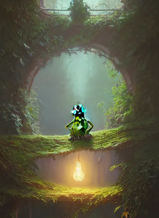 Image similar to Highly detailed portrait of Kermit the frog, Stephen Bliss, unreal engine, fantasy art by Greg Rutkowski, Loish, Rhads, ferdinand knab, Makoto Shinkai and Lois van baarle, ilya kuvshinov, rossdraws, Tom Bagshaw, alphonse mucha, global illumination, radiant light, detailed and intricate environment