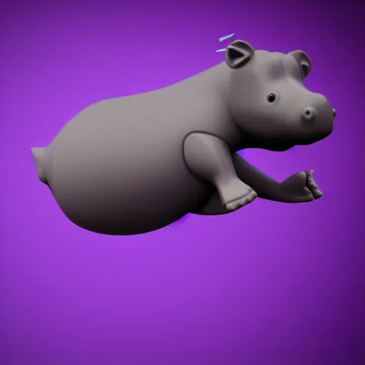 Image similar to 3d render of a flying purple hippo