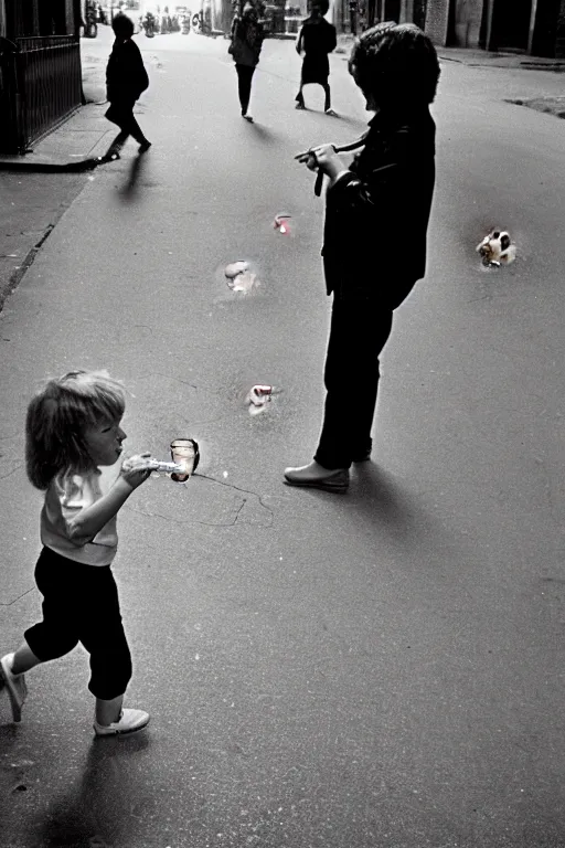 Image similar to street, 2 tomboys blow gum bubbles, 1 9 8 0 s film photography, exposed b & w photography, christopher morris photography, bruce davidson photography, peter marlow photography