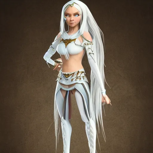 Prompt: a highly detailed elf in full length, with white long hair, white clothes, bright blue eyes, artstation, DeviantArt, professional, octane render