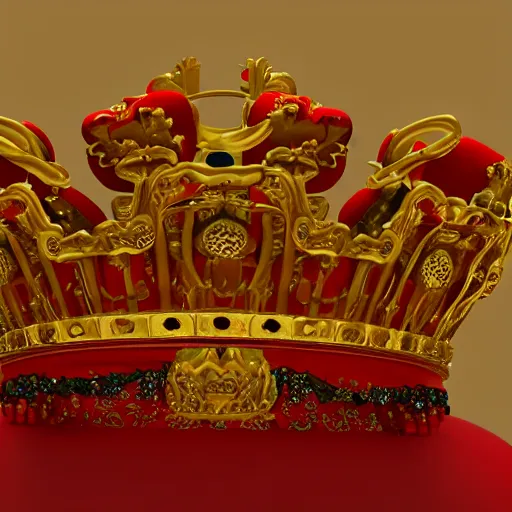 Image similar to a red crown with a gold crown on top of it, a computer rendering by Emperor Huizong of Song, polycount, rococo, sketchfab, rendered in cinema4d, rendered in maya