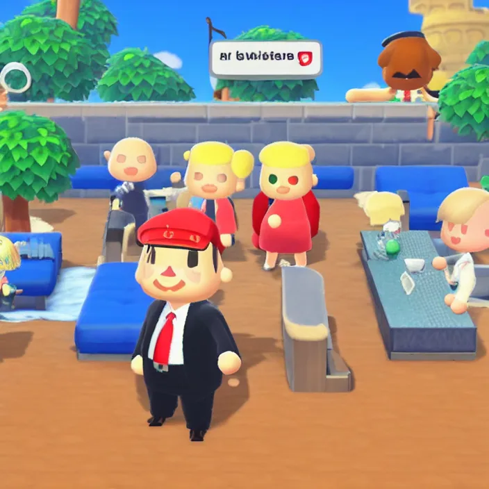 Image similar to donald trump in animal crossing, game screenshot