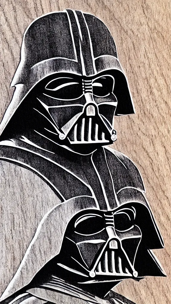 Image similar to a portrait of darth vader in the style of a wood burned etching. color harmony, 8 k detail, gallery quality, hd wallpaper, premium prints available, hyper - detailed, intricate design.