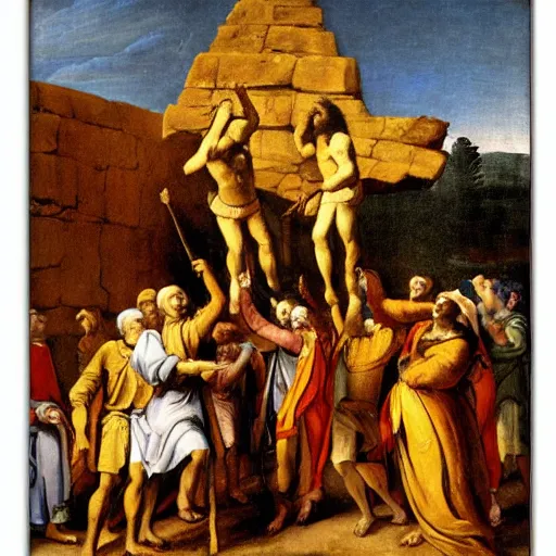 Prompt: israelites worshipping golden calf, old testament, early modern era painting