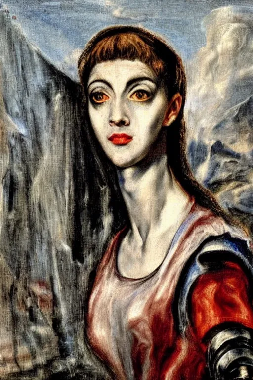 Image similar to a close - up portrait of a cyberpunk cyborg girl, by el greco, rule of thirds