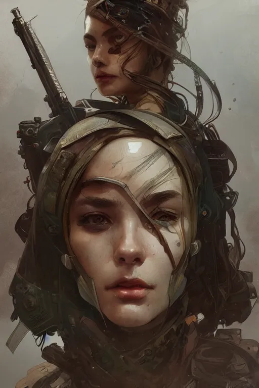 Image similar to A full portrait of a beautiful post apocalyptic commissar, intricate, elegant, highly detailed, digital painting, artstation, concept art, smooth, sharp focus, illustration, art by Krenz Cushart and Artem Demura and alphonse mucha