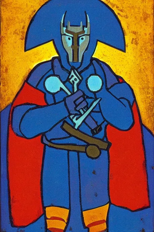 Image similar to thor with hammer, marvel, artwork by nicholas roerich,