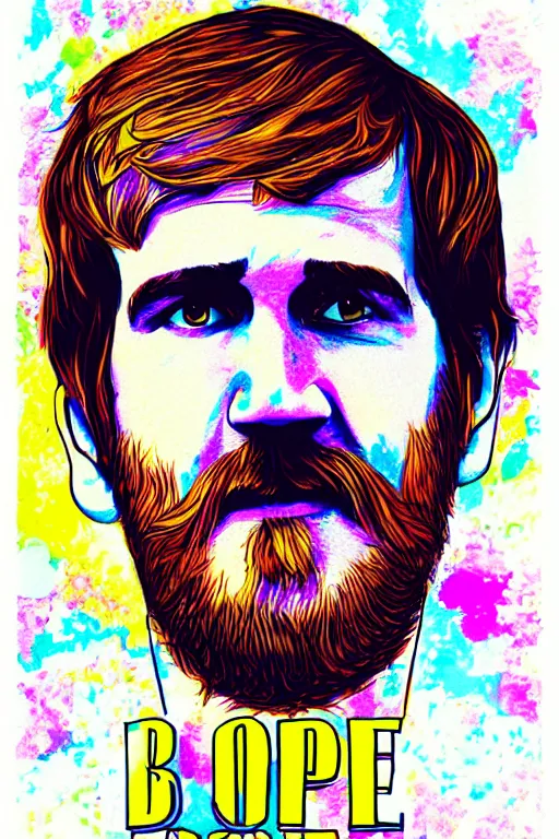 Image similar to inspirational style hope poster of bo burnham with beard, psychedelic colors, highly detailed, realistic, loving