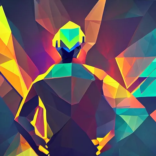 Prompt: shattered glass, space, low poly, colorful, oil, cyberpunk, man,