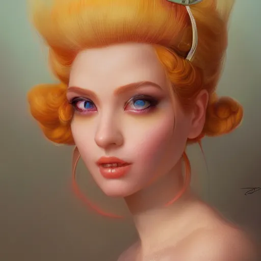 Prompt: a beautiful portrait of princess peach by Jim Burns and Tom Bagshaw, 4K, Trending on Artstation, photorealistic