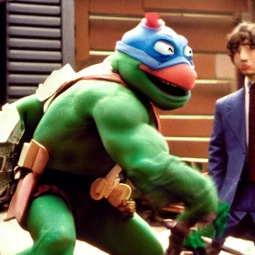 Prompt: “a still of Nathan Fielder in Teenage Mutant Ninja Turtles (1990)”