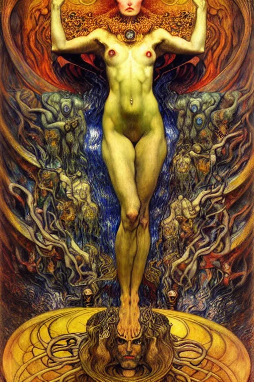 Image similar to Divine Chaos Engine by Karol Bak, Jean Delville, William Blake, Gustav Klimt, and Vincent Van Gogh, symbolist, visionary