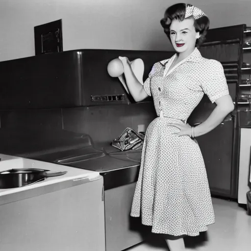 Prompt: a 1950s housewife imprisoned at kmart