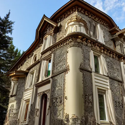 Prompt: House inspired by an ornate castle. Canon EF 28mm f/2.8 IS USM Wide Angle Lens.
