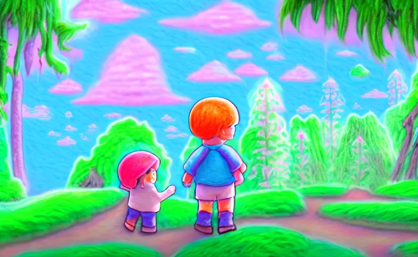 Image similar to a very detailed little big adventure 2 of art with pastel colors very detailed. 8 k