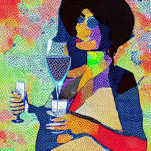 Prompt: art curator drinking champagne, digital art
