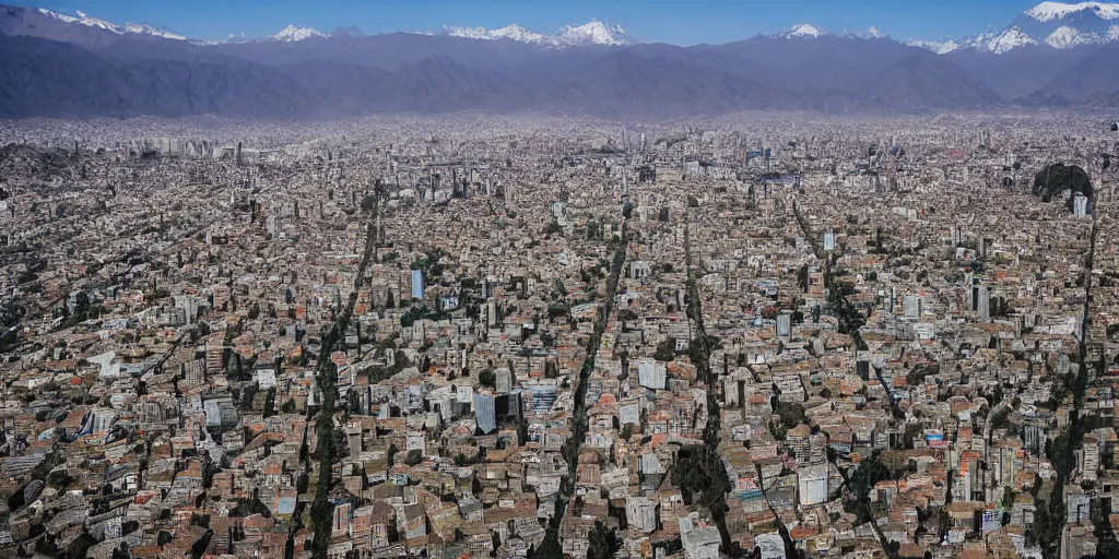 Image similar to santiago de chile, overhead drone shot