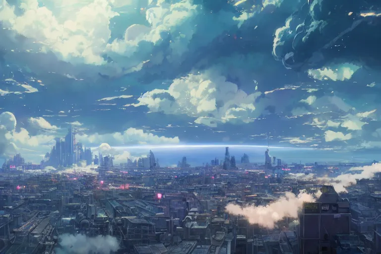 Prompt: a zoom shot ultra realistic city floating on clouds, colors, 8 k, hd, details, fantasy, epic, ancient city, landscape illustration concept art anime key visual trending pixiv fanbox by wlop and greg rutkowski and makoto shinkai and studio ghibli and kyoto animation symmetrical facial features