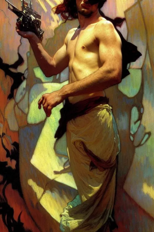 Image similar to attractive man, futurism, painting by gaston bussiere, craig mullins, greg rutkowski, alphonse mucha