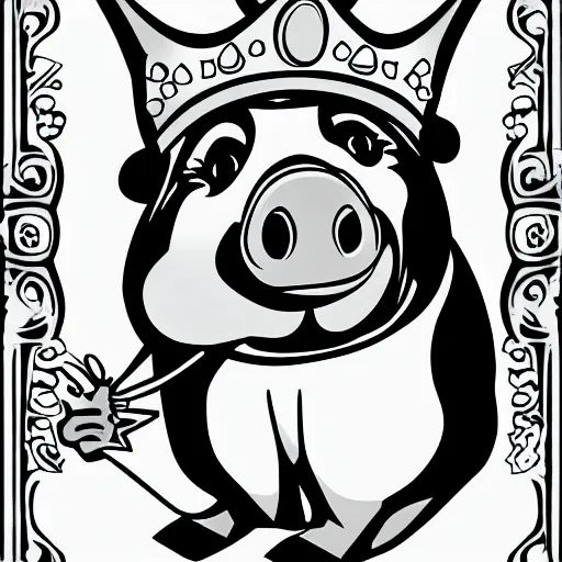 Image similar to walking pig wearing crown vector comic book art black and white 30mm