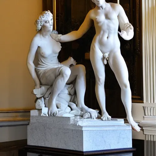 Prompt: Angry Karen demands to see the manager, marble statue by Michelangelo