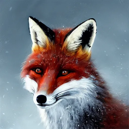 Prompt: a furious fox wizard, snowy background, oil on canvas, intricate, portrait, 8k highly professionally detailed, HDR, wizard hat, CGsociety