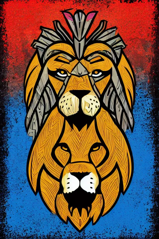 Image similar to Portrait of a lion in a medieval armor, colorful, illustration, highly detailed, simple, smooth and clean vector curves, no jagged lines, vector art, smooth