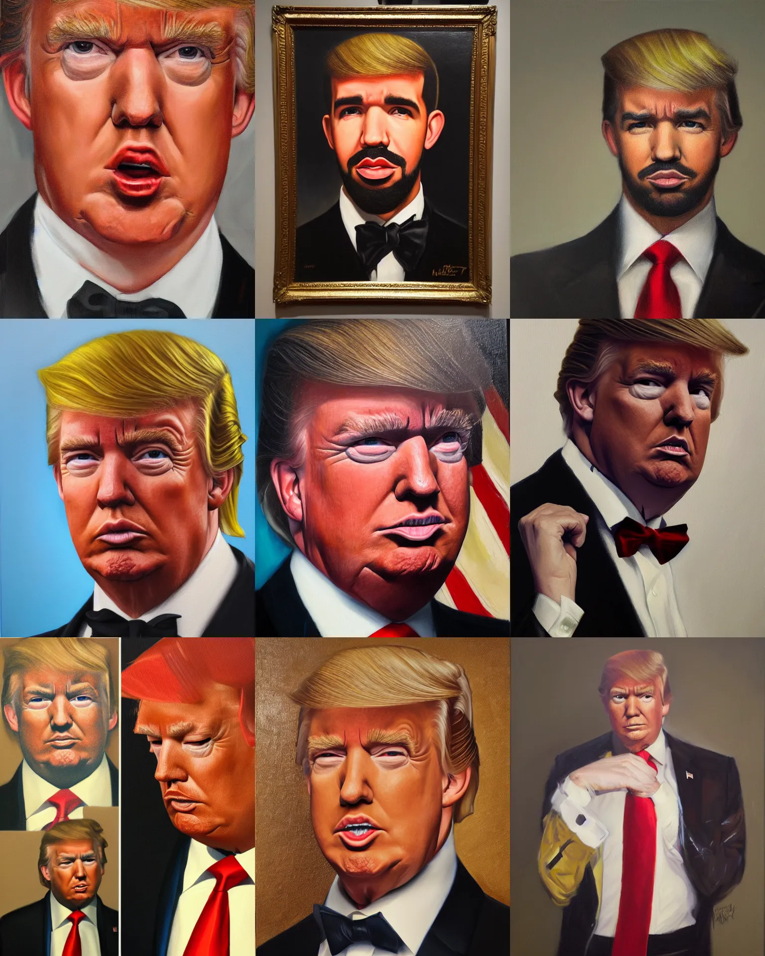 Prompt: portrait of drake as donald trump, oil on canvas painting by william sidney mount, trending on artstation