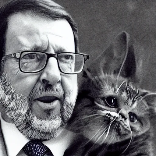 Prompt: mariano rajoy petting kitties, realistic, 4k,