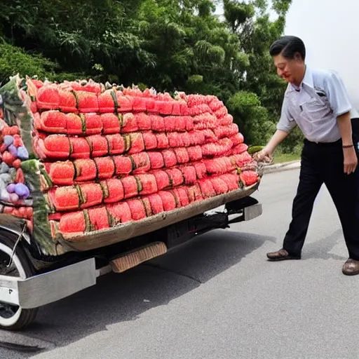 Image similar to xi jinping selling watermelons on the side of the road