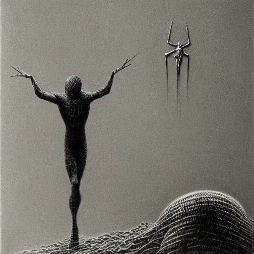 Image similar to spiderman web by zdzisław beksinski