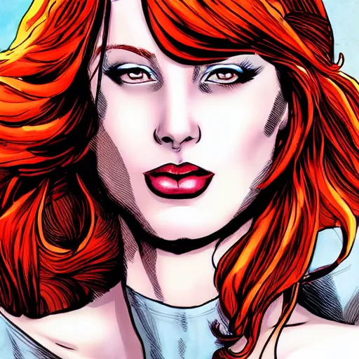 Prompt: beautiful redhead woman, comic book art, closeup