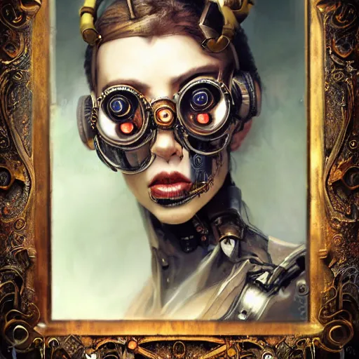 Image similar to portrait painting of evil steampunk cyborg tinkerer, technomagic, ultra realistic, concept art, intricate details, eerie highly detailed