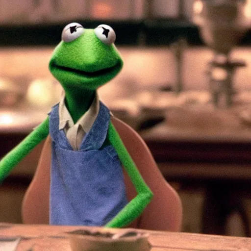 Image similar to A still of Kermit the frog from the movie Ratatouille (2007)