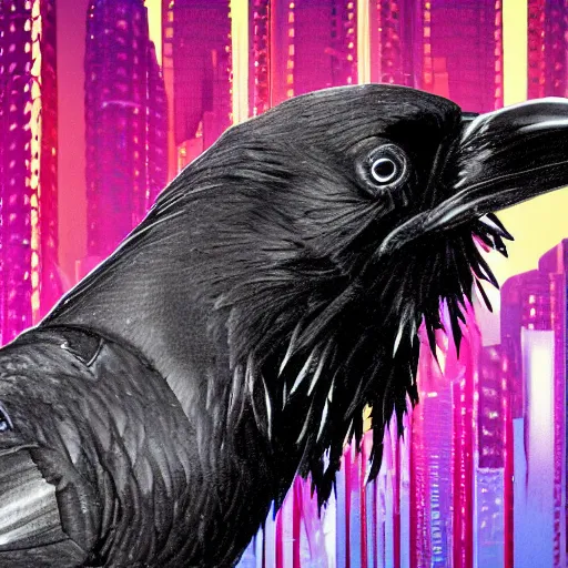 Image similar to a raven made of knives, jump kick, 4 k, ultra realistic, detailed focused, synthwave