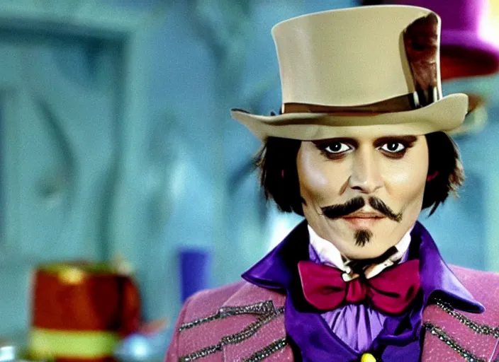 Image similar to film still of Johnny Depp as Willy Wonka in Willy Wonka and the Chocolate Factory 1971