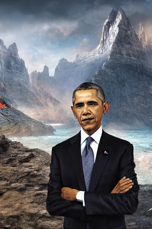 Image similar to obama nervously standing next to a mountain made of papers, photorealistic, intricate, 8 k highly professionally detailed, hdr, cgsociety