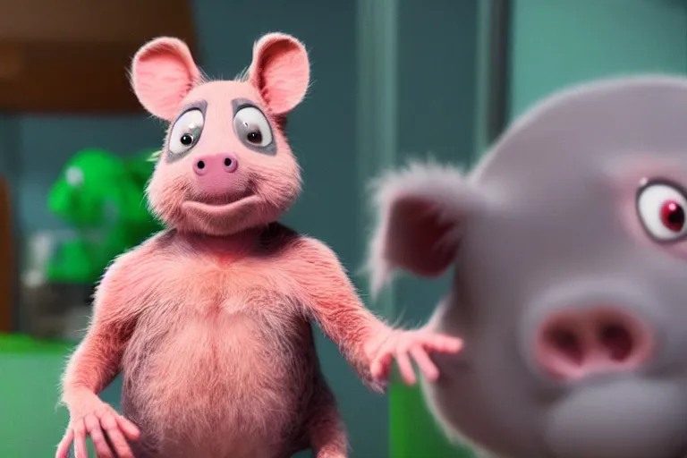Prompt: live action spider ham from spiderverse wearing spandex in the style of a farm piglet ultra realistic, 4K, movie still, UHD, sharp, cinematic