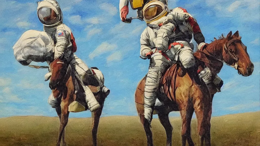 Image similar to man hold horse, a horse riding an astronaut, man rooted ground, art by vaughan brian k,