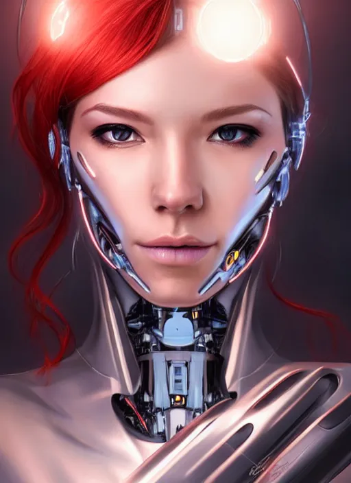 Prompt: portrait of a cyborg woman who turns her head to the ((((((right))))) left+80 (((((up))))) (((((down))))) by Artgerm,eyes closed , biomechanical, hyper detailled, trending on artstation